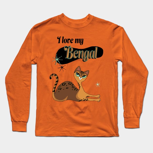 I Love My Bengal Cat Orange Pink Long Sleeve T-Shirt by xenotransplant